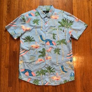 Flamingo Palm Tree Hawaiian Party Shirt Button Up